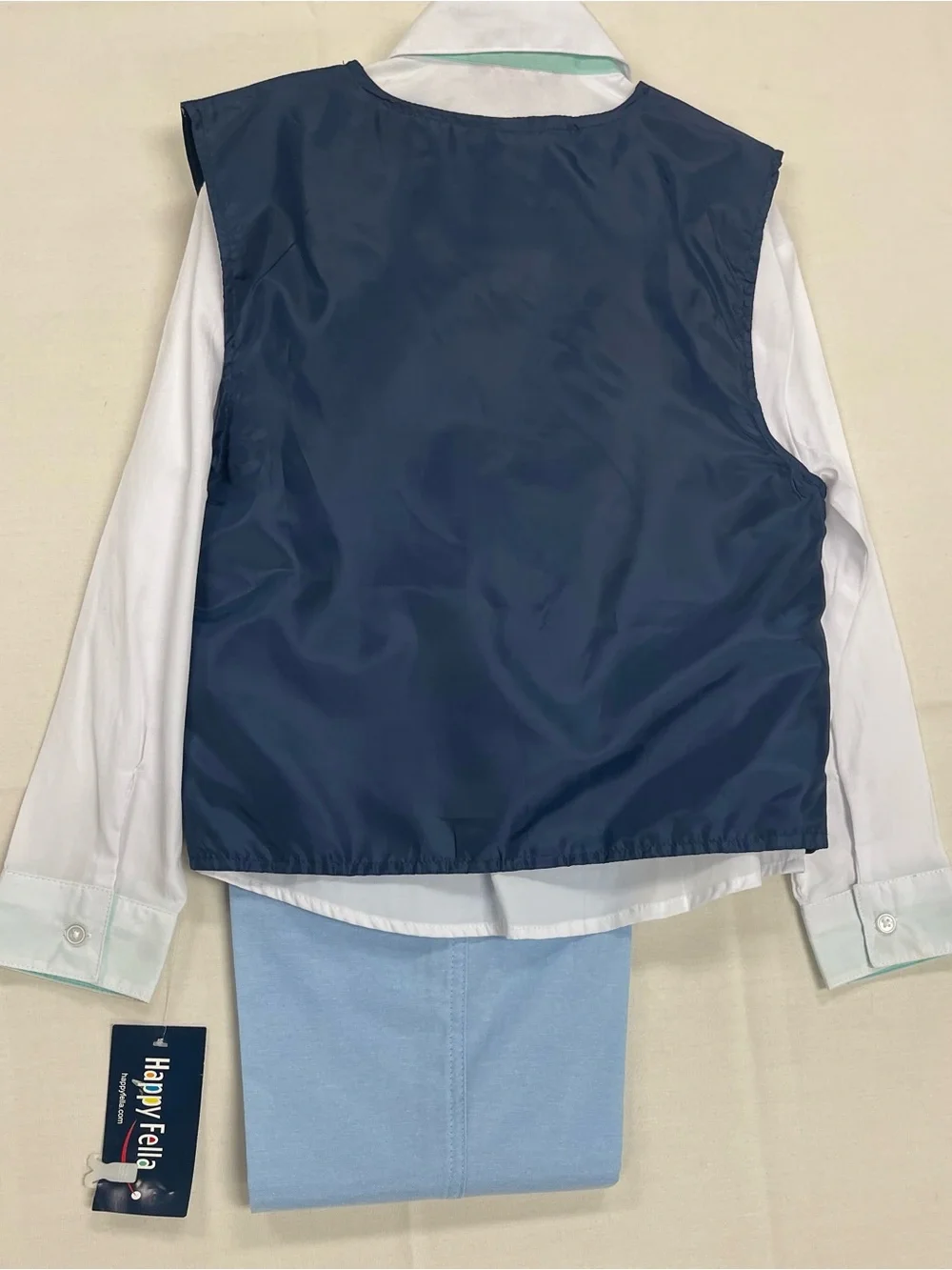 Boys' Navy Patterned Vest Set with Mint Tie